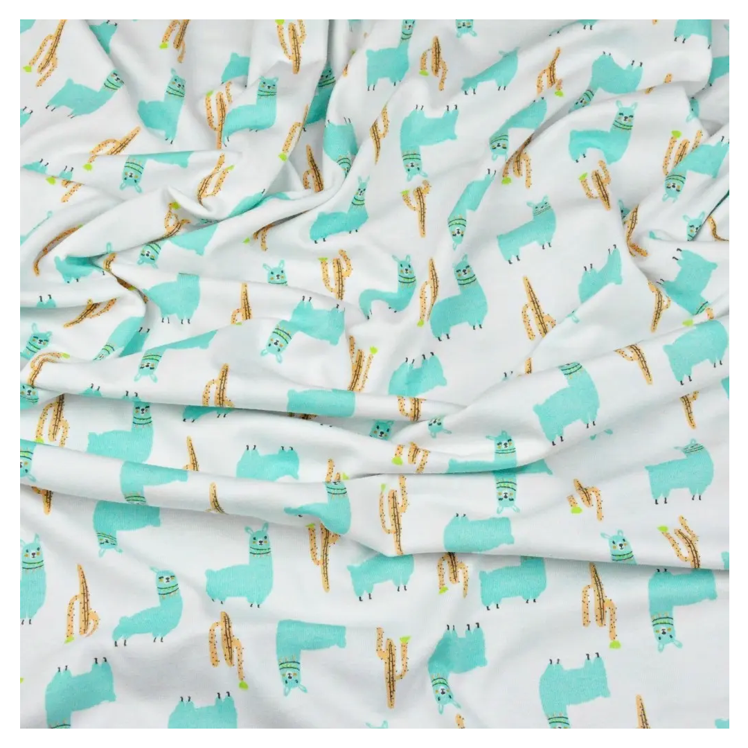 Cotton jersey fabric mint alpaca on a white background - Sold by half meter