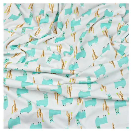 Cotton jersey fabric mint alpaca on a white background - Sold by half meter